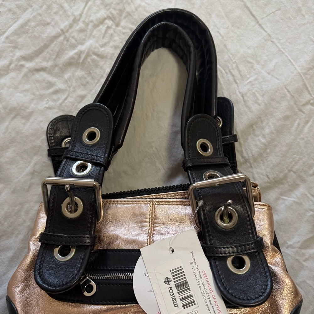 Pheobe Philo Rose Gold Chloe Black/Metallic Leather Double Zip Buckle Shoulder - Picture 14 of 15